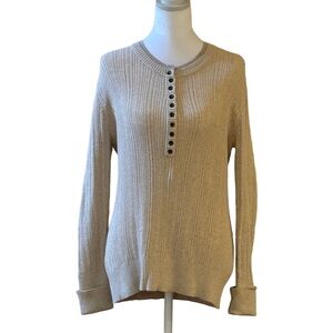✨ Ruff Hewn Ribbed Henley Cotton Knit Tan Long Sleeve Size L